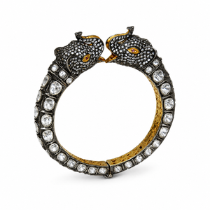 Kada en argent sterling 925 plaqué or, tête d'éléphant, style antique, pour femme, avec détails pavés de zirconiums - Product Image 2
