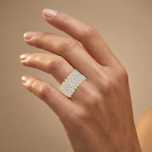 Bague en or rose 9 carats avec diamant de laboratoire, sertissage mode, haute joaillerie, formes fantaisie marquise, poire, ovale, coussin long, or blanc - Product Image 5