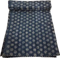 Couverture traditionnelle Kantha en coton indigo, motif floral bleu, cousue à la main, pour toutes les saisons, décoration d'intérieur