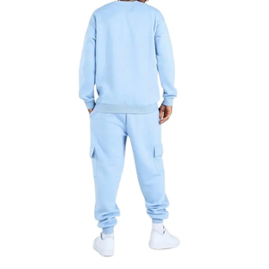 Men's Light Blue Tracksuit Set Crew Neck <b>Sweatshirt</b> With Side Pockets Regular Fit Full Length Cotton Autumn Casual Wear - Product Image 3