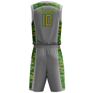 Ensemble de maillot de basket-ball camouflage gris vert unisexe sans manches, vêtements de sport respirants pour toutes les saisons, impression sublimée - Product Image 5