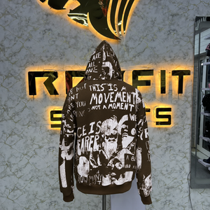 เสื้อฮู้ดดี้พิมพ์ลายกราฟฟิตีแบบซิปเต็มตัว ขนาดใหญ่พิเศษ ผ้าฝ้ายฟลีซหนา 450 GSM สไตล์สตรีทแวร์ ผู้ผลิต OEM - Product Image 4