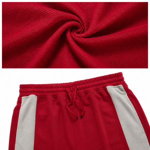 Red <b>White</b> Color Blocking Hooded Tracksuit Full Zip Casual <b>Jogger</b> Set With Side Pockets Breathable Polyester Cotton Sportswear - Product Image 4