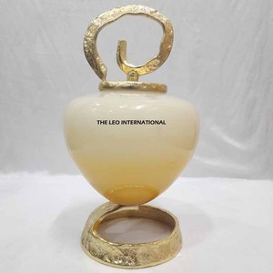 Golden Plated Classical Bowl with <b>Lid</b> Handmade Metal Aluminum Glass Material Exclusive Home <b>Decorative</b> Free Serving Dish - Product Image 1