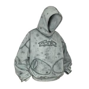 Ropa de calle transpirable algodón de rizo francés Sun Faded Vintage Zip up lavado personalizado parche bordado desgastado sudaderas con capucha para hombres - Product Image 1