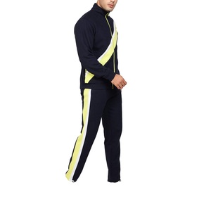 Conjunto Deportivo Azul Marino para Hombre con Franja Amarilla Neón, Chaqueta con Cierre Completo y Pantalones, Estilo Deportivo, Corte Regular, Transpirable, Poliéster, Ropa de Otoño - Product Image 3