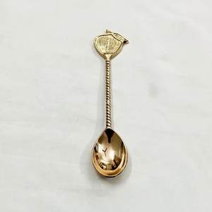 Cucharas de cocina hechas a mano con mango de hojas y pera, chapadas en oro de latón, con grabado, para postre y té - Product Image 1