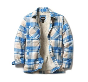 Winter Flannel Cotton Jackets Plaid Casual Button Cargo Work Coats Button Closure Fleece Lining Twill Fabric Top Outwear - Product Image 1