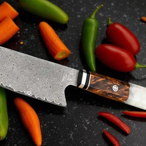 Cuchillo de Chef Artesanal de Acero de Damasco Ecológico con Mango de Resina y Funda de Cuero, de Alta Calidad, Apto para Lavavajillas, Profesional - Product Image 2