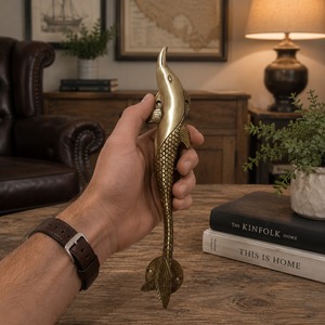 Poignée de porte en laiton SHUBHAM en forme de dauphin, bouton d'entrée intérieur traditionnel, couleur or, forme 3D, quincaillerie de meubles, décoration - Product Image 3