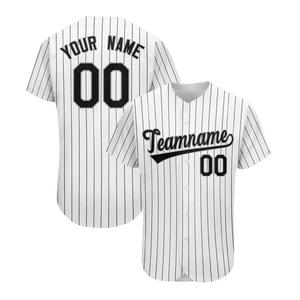 Maillot de baseball personnalisé blanc et noir rayé avec nom d'équipe 00, imprimé en sérigraphie, unisexe, manches courtes, col en V, boutons sur le devant - Product Image 4