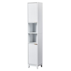 Mobile da bagno con impiallacciatura in melaminico MDF 30x28x170 cm, 2 ante e 2 ripiani, bianco - Product Image 1
