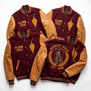 OEM Custom Varsity Letterman Jacket Wool Leather Sleeves Levelers Guild Canal Survey Embroidery Datum Patch Olive <b>Coat</b> - Product Image 3
