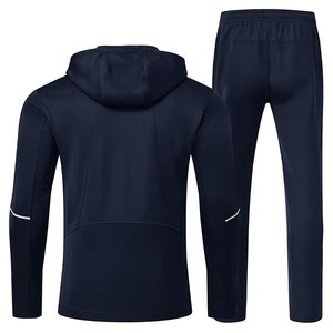 Ensemble de survêtement bleu marine à capuche pour homme, manches longues, fermeture éclair, décontracté, pour l'automne, couleur unie, respirant, coupe régulière, polyester - Product Image 2