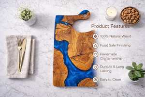 Planche à découper artisanale en bois d'acacia et résine époxy, élégante et de qualité supérieure, pour la préparation et le service des aliments en cuisine - Product Image 4