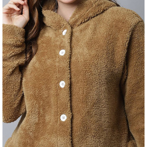 Manteau en fausse fourrure Sherpa pour femme, respirant, chaud, en polaire, décontracté, à capuche, avec fermeture éclair, col zippé, veste pour la neige, confortable, fermeture à boutons - Product Image 6