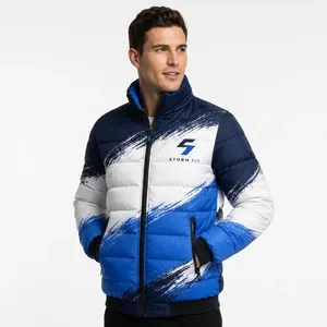 Chaqueta Acolchada para Hombre Storm Fit, con Capucha, Cierre de Cremallera, Resistente al Viento, Informal de Invierno, Azul y Blanco, Corte Regular - Product Image 2