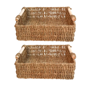Panier de service tressé en jacinthe d'eau naturelle Artex Dong Thap avec poignées en bois pour la décoration intérieure et la cuisine - Product Image 1
