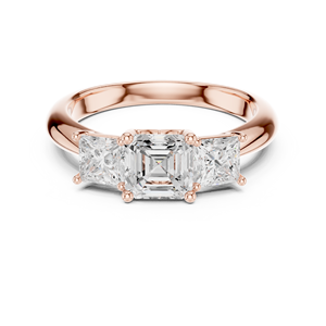 Anillos de Diamantes Cultivados en Laboratorio con Corte Princesa y Dos Piedras Laterales Estilo Clásico Asscher, Elaborados con Oro Rosa Sólido de 14k - Product Image 3