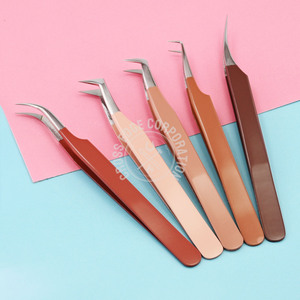 90 Degree Eyelash Tweezers Print Logo Stainless Steel Boot Volume Lash Extension Fiber Tips Straight Isolation Curve Tweezer for - Product Image 3
