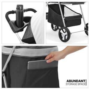 TH-PPS-495 Luxury <b>Four</b> <b>Wheel</b> Pet Stroller with Adjustable Sunshade Safety Straps Large Basket and Cup Holders - Product Image 5