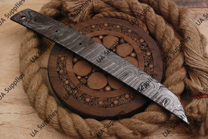 Hoja Tanto de Acero de Damasco, Hoja Fija de Punta Caída con Espiga Completa, Cuchillo en Blanco para Caza y Camping, Suministros para Fabricación DIY, Personalizable, MOQ Bajo - Product Image 5