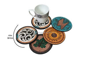2025 Wholesale New Arrival Hand Tooled Leather Tea Coaster Set Genuine Cowhide Leather High Quality Coaster Set New <b>Home</b> <b>Gifts</b> - Product Image 2