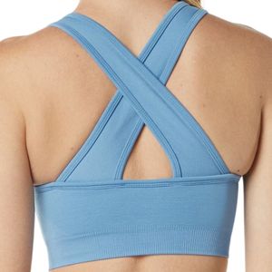 Light Blue Women's <b>Cross</b> Strap Sports Bra Moisture Wicking Athletic Crop <b>Top</b> for Workout Yoga Gym Fitness Running - Product Image 4