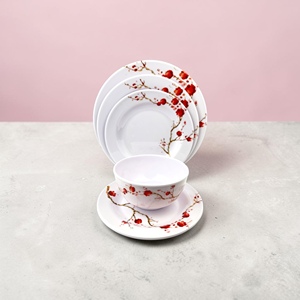 <b>Melamine</b> Rice <b>Bowl</b> 4 Flat Plates Set Pigmented Asian Zen Lines Design Durable Dishwasher/Microwave Safe Non-Toxic Food Grade - Product Image 6