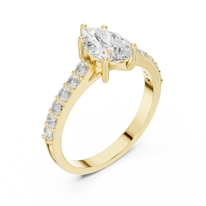 Bague de fiançailles personnalisée en or jaune avec diamant taille poire pour femme, pavée, pour mariage ou promesse, bijoux fins - Product Image 4