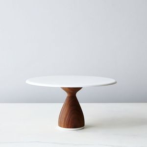 Modern Customizable Round Marble <b>Cake</b> <b>Stand</b> with Wood Base Handmade Dessert Display Pedestal Party Home hotel - Product Image 1