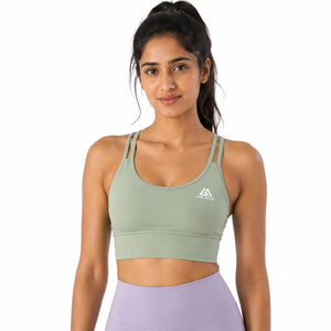 Conjunto Deportivo para Mujer, Sujetador Deportivo Transpirable sin Costuras de Alta Sujeción, Color Verde, y Leggings de Cintura Alta |   Correa en Y de Poliéster/Algodón para Gimnasio y Entrenamiento - Product Image 1