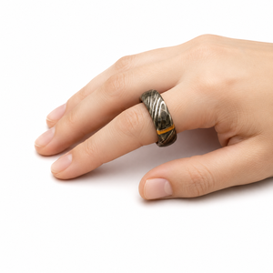 Anillo de Acero de Damasco Hecho a Mano Personalizado Jexmoo con Impresión Digital y Caja de Anillo, Regalo Perfecto para el Día del Padre para Esposo o Novio - Product Image 3