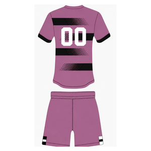 ชุดเสื้อและกางเกงขาสั้นรักบี้สีดำ Dusty Rose แขนสั้น คอกลม ลายทาง ชุดทีมแบบกำหนดเอง ระบายอากาศได้ดี เหมาะสำหรับการฝึกซ้อม - Product Image 2
