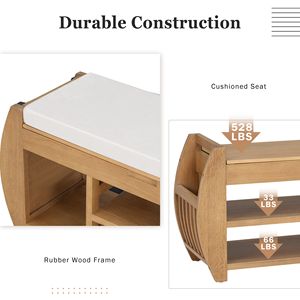 Panca Multifunzionale Retrò con Cuscino e Pannello Laterale Curvo, Scarpiera per Ingresso e Soggiorno - Product Image 6