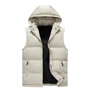 Chaleco con Capucha para Hombre, Casual, Sin Mangas, Acolchado, para Parejas, con Capucha Desmontable, Bolsillos con Cremallera, Impermeable, Frontal de Poliéster - Product Image 4