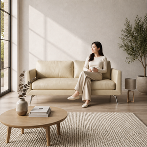 Sofá Moderno de 2 Plazas de Cuero Genuino de Lujo con Patas de Acero Inoxidable para Muebles de Sala de Estar Contemporánea - Product Image 5