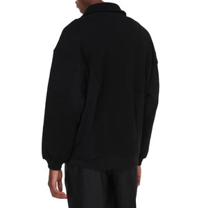 Sweat-shirt à col zippé en molleton noir pour homme, coupe ample, col rabattu, couleur unie, vêtement décontracté pour l'automne - Product Image 2