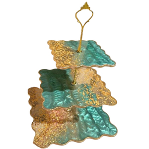 2-Tier White Resin Cake Stand with <b>Silver</b> Accents Handmade Epoxy Dessert Display Stand For Weddings & Party Table Decor On Sale - Product Image 5