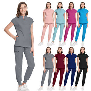 Uniforme Médico Unisex con Cuello en V, Elástico, con Bolsillo con Cierre, Uniforme de Hospital, Tejido de Punto, 100% Algodón Poliéster - Product Image 2