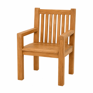Chaise de jardin extérieure en teck massif au design contemporain, écologique, avec dossier à lattes verticales et accoudoirs intégrés - Product Image 1