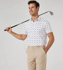 <b>Men's</b> <b>White</b> Geometric Pattern Short Sleeve <b>Polo</b> Shirt Breathable Woven Casual Design - Product Image 3