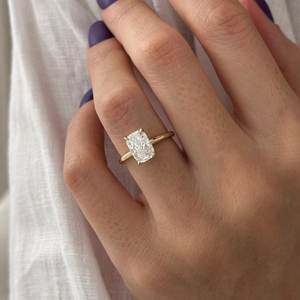 2.5 Carat Elongated Cushion Lab Grown Diamond <b>Dainty</b> Solitaire <b>Ring</b>, 14k Yellow Gold 1.7mm Thin Engagement <b>Ring</b>,IGI Certified - Product Image 6