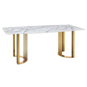 Modern Rectangle Marble Top Dining <b>Table</b> With Gold Metal <b>Legs</b> 6 Seater Home Furniture - Product Image 3