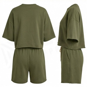 Conjunto de 2 Piezas para Mujer, Color Verde Oliva, Camiseta de Manga Corta con Cuello Redondo y Estampado de León, Corte Holgado, Informal, para Primavera/Verano - Product Image 2
