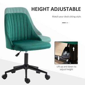 Sedia da Ufficio Girevole in Velluto Verde, Design a Conchiglia, Sedia Direzionale per Casa, Regolabile, in Alluminio e Tessuto di Nylon - Product Image 4