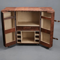 Meuble de rangement rectangulaire vintage en cuir écologique, buffet moderne marron, armoire à 2 portes, fabrication artisanale de luxe