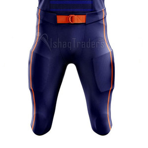 Ensemble de maillot et pantalon de football américain personnalisé pour homme, bleu et orange, impression par sublimation, respirant, 100% polyester, taille adulte - Product Image 4