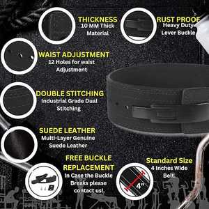 Ceinture de musculation en cuir avec levier de 4 pouces pour entraînement en salle de sport, haltérophilie et athlétisme - Product Image 2