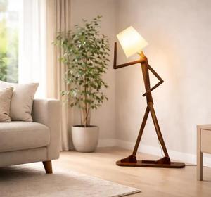 Modern Wooden Floor Lamp With White Fabric Cone Shade Flexible Standing <b>Light</b> For Bedroom - Product Image 2